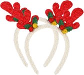 Christmas Decoration kerst diadeem/haarband - 2x - rendier gewei - rood