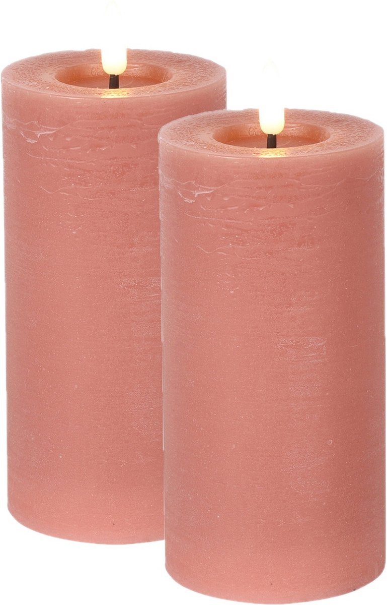 Countryfield Lyon LED kaarsen/stompkaarsen - 2x - roze - D7,5 x H15 cm - timer