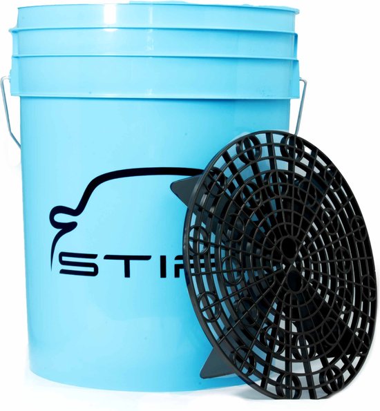 Magic Bucket Autohandwasbundel, wasemmer met bijpassende emmerdeksel, ca. 13 liter, met Grit Guard emmerinzetstuk vuilzeef, wasset, wit/blauw