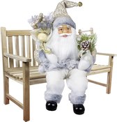 Kerstman decoratie pop Paul - H45 cm - wit - zittend - kerst beeld - kerst figuur
