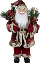 Kerstman decoratie pop Jacob - H60 cm - rood - staand - kerst beeld - kerst figuur