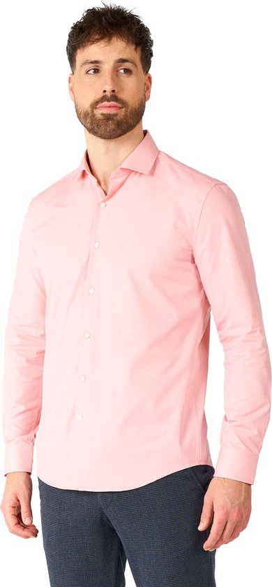 OppoSuits Shirt - Lush Blush - Heren Overhemd - Effengekleurd - Roze - Maat: M
