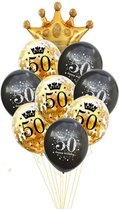 50 Jaar Ballonnen Set - Vijftig Jaar - Kleur: Goud & Zwart - Feestversiering - Ballon Pakket - Feestpakket - Versiering 60 Jaar Huwelijk / Verjaardag / Getrouwd & Gelegenheden - Met Kroon - Vijftig Ballon - Versiering - Jarig - Sarah
