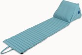 Besarto - Strandmatras - strandmat - opblaasbare rugleuning - Sunbrella stof - 3 standen - oprolbaar - lichtgewicht - Made in EU - wasbaar - kleurecht - compact - mineral blue