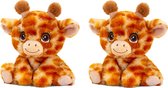 Keel Toys Pluche knuffel dier giraffe - set van 2x - super zacht - 16 cm - Knuffelbeesten speelgoed