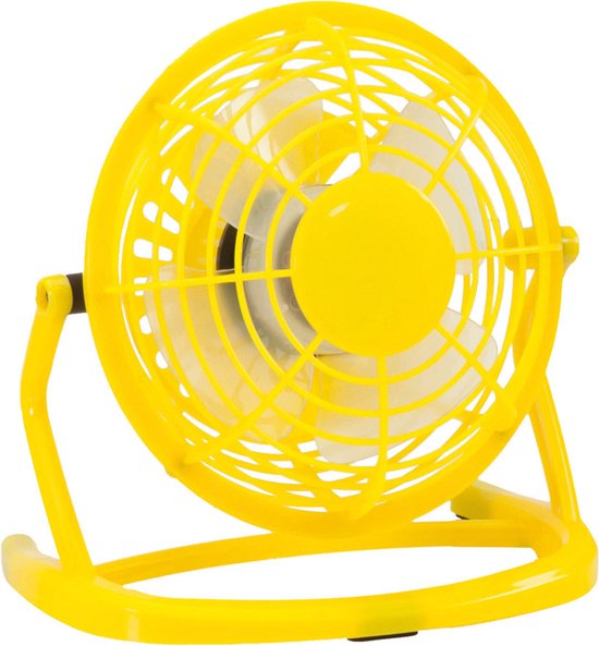 USB bureauventilator geel kunststof compact 15×9 cm kleine ventilator voor PC laptop koeling