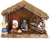Complete kinder kerststal met 7x st kerststal beelden - 32 x 17 x 25 cm - hout/polyresin
