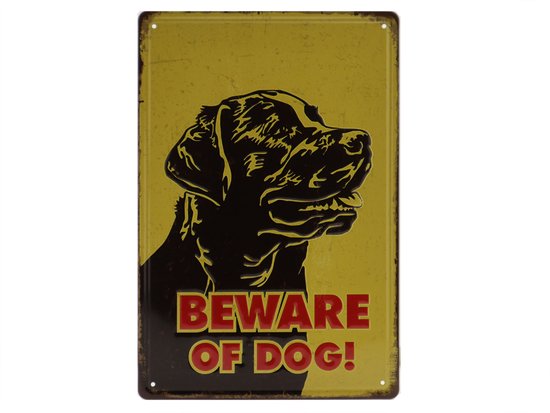 Wandbord – Beware of the dog - Golden Retriever – Vintage - Retro - Wanddecoratie – Reclame bord – Restaurant – Kroeg - Bar – Cafe - Horeca – Metal Sign - 20x30cm