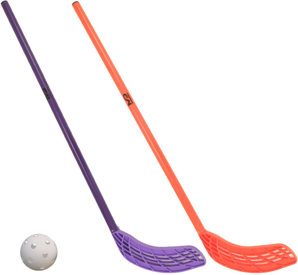 MDsport - Unihockeystick - Basis - Set - 2 sticks + 1 bal - Oranje / Paars