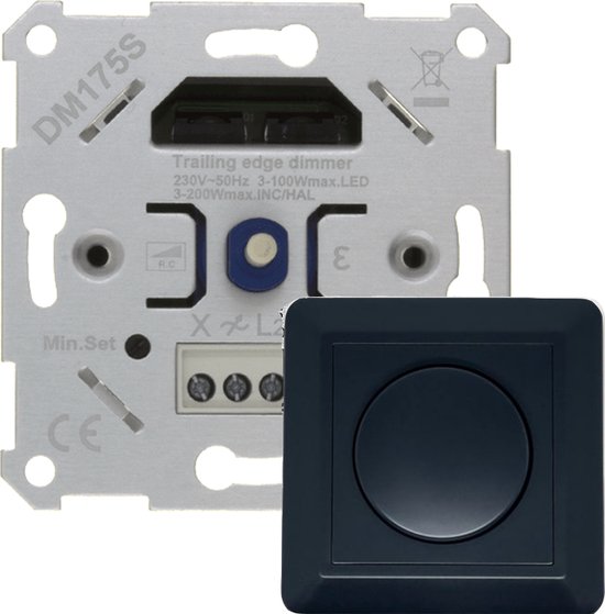 Universele Dimmer + afdekplaat Zwart 3200W
