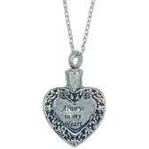 Collier avec pendentif en frêne - Coeur avec texte "toujours dans mon coeur" - Acier inoxydable - Longueur 50 cm