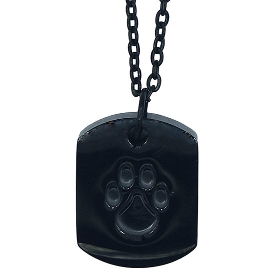 Collier avec pendentif en frêne - Gardez le souvenir de votre chien bien-aimé près de vous - Acier de Premium de couleur noire - Longueur de la chaîne 60 cm, pendentif commémoratif 2,45 x 2 cm