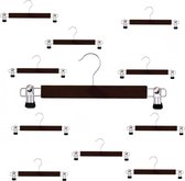 10 (+ 1 gratis) ZWARTE houten kledinghangers - kleerhangers van 34 cm breed met twee klemmen