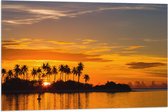 Vlag - Silhouet van Palmbomen op Eiland tijdens Felkleurige Zonsondergang - 90x60 cm Foto op Polyester Vlag