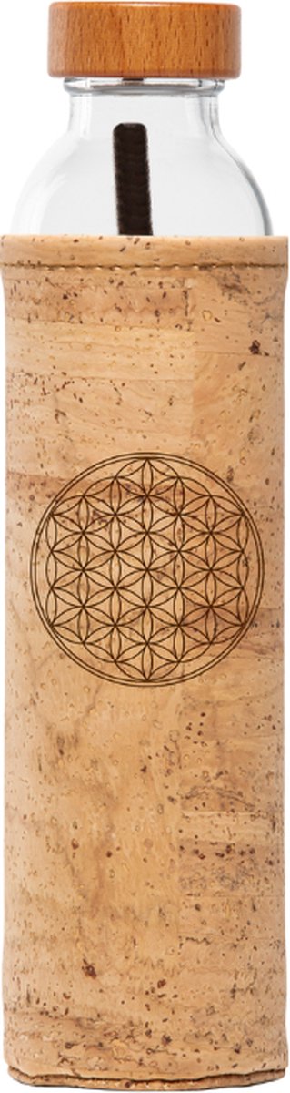 Flaska Flower of Life Natural - Glazen drinkfles - 750 ml - Kurken hoes - Glass & Vibe