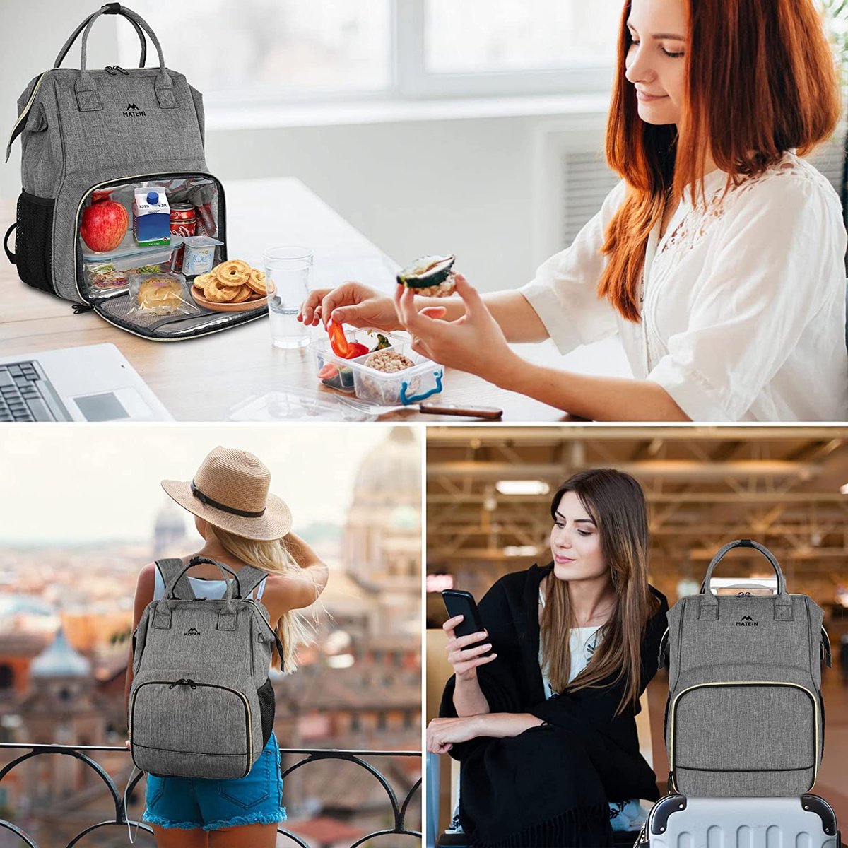 Sac à Dos Isotherme Grande Capacité Avec Port USB - Sac Pique-nique Imperméable, Bandes Réfléchissantes, 13x19 Pouces