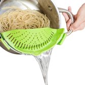 Snelfilter, siliconen klikfilter voor alle potten en schalen voor spaghetti, pasta, pasta, fruit - groen