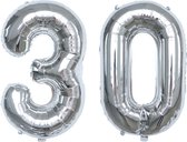 Folie Ballonnen XL Cijfer 30 , Zilver, 2 stuks, 86cm, Verjaardag, Feest, Party, Decoratie, Versiering