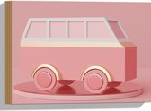 Hout - Roze Speelgoed Camper tegen Roze Achtergrond - 40x30 cm - 9 mm dik - Foto op Hout (Met Ophangsysteem)