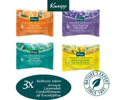 Kneipp badbruistabletten- 3x 80 gram: keuze wordt gemaakt uit Lindebloesem, eucalyptus, Lavendel, sparkeling, sinasappel/lindebloesem