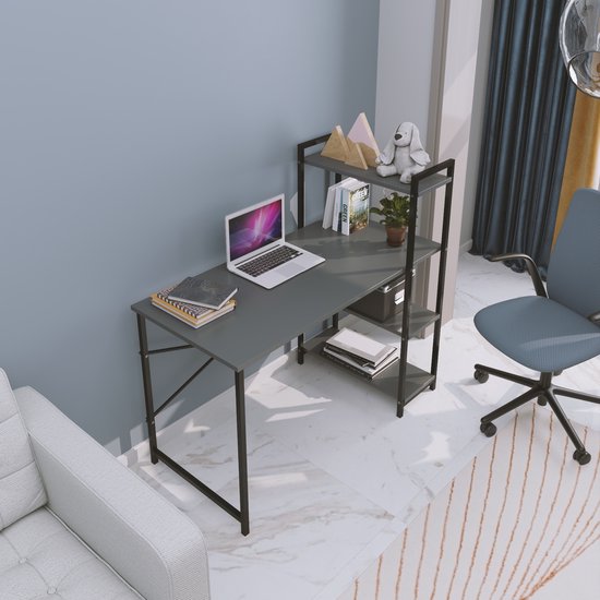 Yaheetech Computer Table with Keyboard Tray, Rolling Desk with Shelves, Office Furniture, Computer Cart, Black