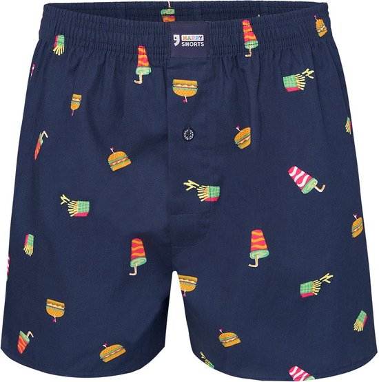 Happy Shorts Wijde Boxershort Heren Fast Food Print - Losse Boxershort - Maat XL