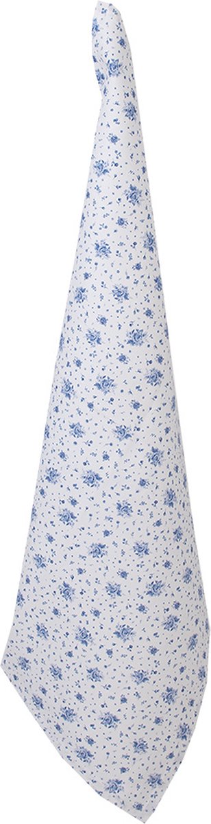 Clayre & Eef Theedoek 50x70 cm Wit Blauw Katoen Roosjes