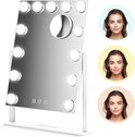 Mirlux Hollywood spiegel met 12 lampjes, zoom spiegel en 3 verschillende lichtkleuren.