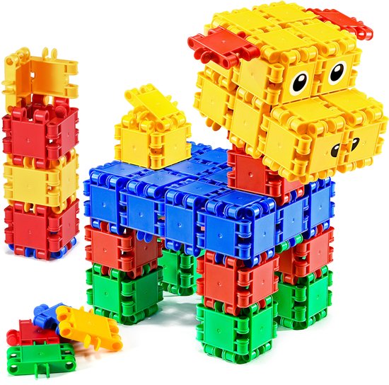 Clics Build & Play 8-in-1 bouwblokken– DUURZAAM SPEELGOED gemaakt van GERECYCLEERDE kunststof- bouwset 5 in 1 - speelgoed 4,5,6,7,8 jaar jongens en meisjes- educatief speelgoed- Montessori speelgoed- constructie speelgoed