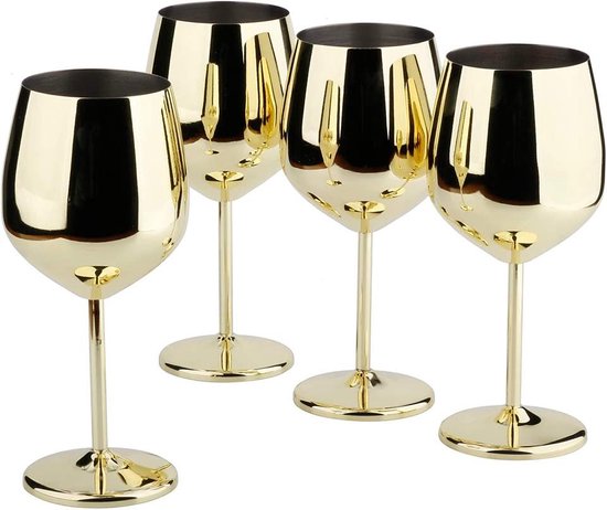 Foto: Baba s bar wijnglazen set rvs wijnglazen cocktailglazen roestvrij staal 500 ml goud set van 4