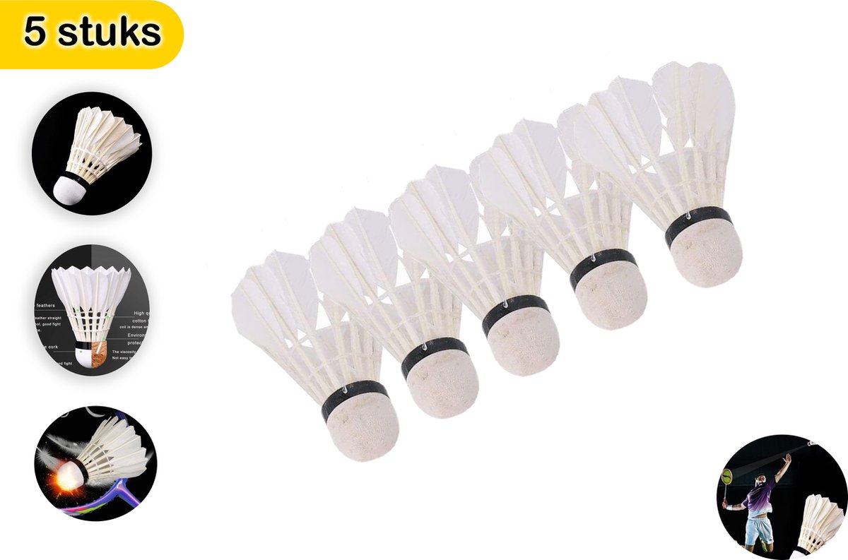 Shuttles Voor Badminton Veren Wit 5 Stuks