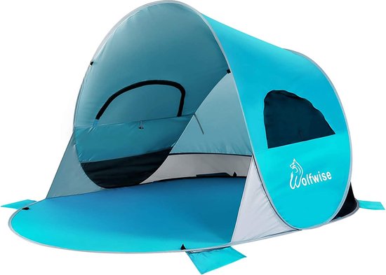 Tente De Plage Pop Up Glymnis Pour 3-4 Personnes - Abri Protection UV50+ Anti-Vent Avec Porte Glissière