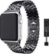 Innerlight® Hexagon+ - Zwart - 42/44/45/49mm - Metalen bandje geschikt voor Apple Watch - Schakel Armband RVS - Stainless Steel Watch Band - Geschikt als Apple watch bandje voor Series 1/2/3/4/5/6/SE/7/8/9/Ultra