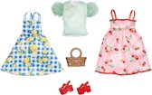 Barbie Vêtements Outfit Poupées Accessoires de vêtements pour bébé 2-pack : Robe rose + Robe bleue + Chemise verte, Chaussures pour femmes et panier