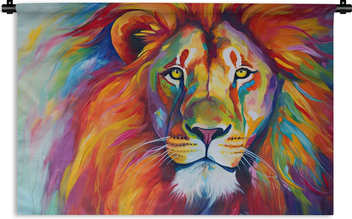 Wandkleed - Wanddoek - Leeuw - Dieren - Olieverf - Regenboog - 60x40 cm - Wandtapijt