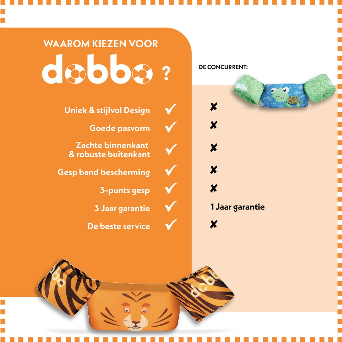 DOBBO Tony de Tijger - Puddle Jumper - Zwembandjes - Zwemvest - Zwemvleugels - voor Kind van 2 tot 6 jaar - 15 tot 30kg - Oranje — afbeelding 10