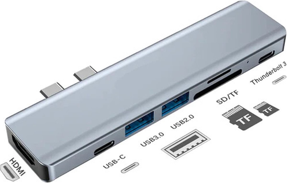 NÖRDIC DOCK-174 USB-C Dockingstation - 1xHDMI 4K30Hz, 1xUSB-A 3.1 1xUSB-A 2.0, 1xUSB-C 3.1, 1xUSB-C 100W PD, 1x SD/TF kaartlezer - Grijs