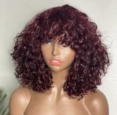 Blossombel Vietnamese water wave human hair wig - pruik burgundy 12A - fringes 12"