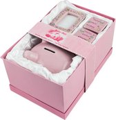 BRUBAKER Set 'Mijn eerste spaarvarkent' - roze voor eerste spaargeld - eerste melktanden - haar en met fotolijst