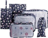 6-delige set inpaktassen voor koffer, zeer lichte koffer, organizer voor reizen, duffeltas, als handbagage en rugzak, blauw