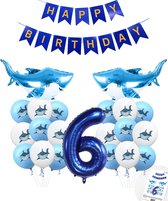 Cijferballon 6 Blauw - Haai - Shark - Ballonnen Megapakket - Slinger Feestvieren - Verjaardag Snoes