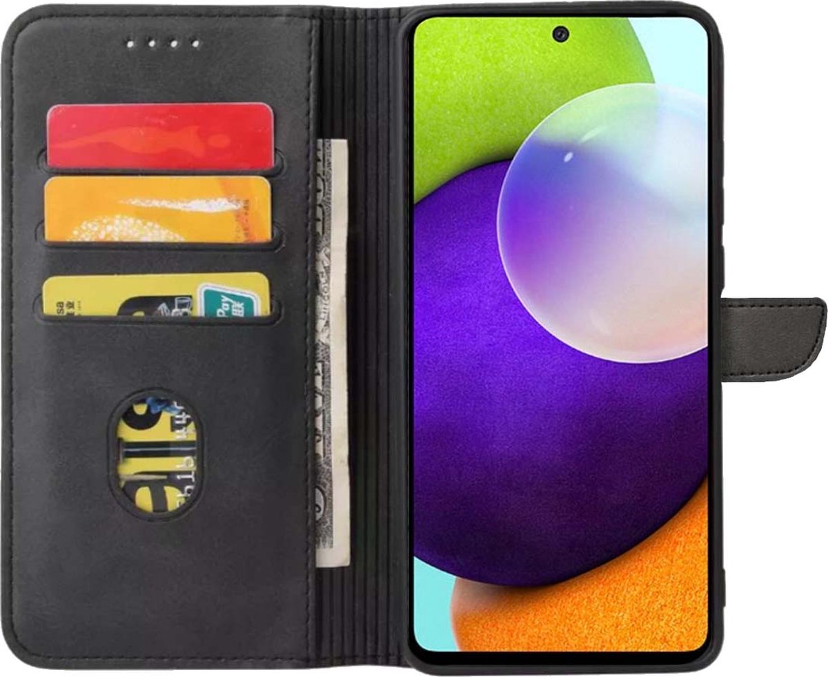 Geschikt voor Samsung Galaxy A52 Telefoonhoesje Kunstleer met Magnetisch lipje en Pasjeshouder Book Case met Klepje - Zwart - Smartphonica geschikt voor Samsung Galaxy A52