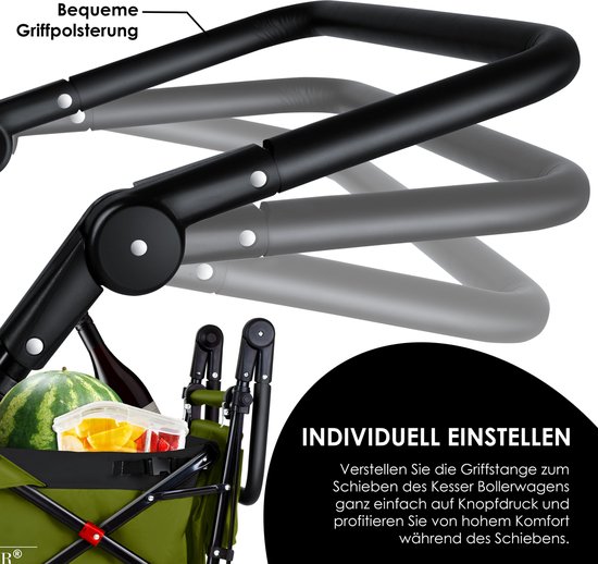 KESSER® Bolderkar opvouwbaar Bolderwagen GT9000 met dak Strandkar - incl. 2x 3-punts gordelsysteem - massief rubberen banden - tot 80 kg - rem voor en achter - + draagtas - Khaki van Merkloos — afbeelding 4