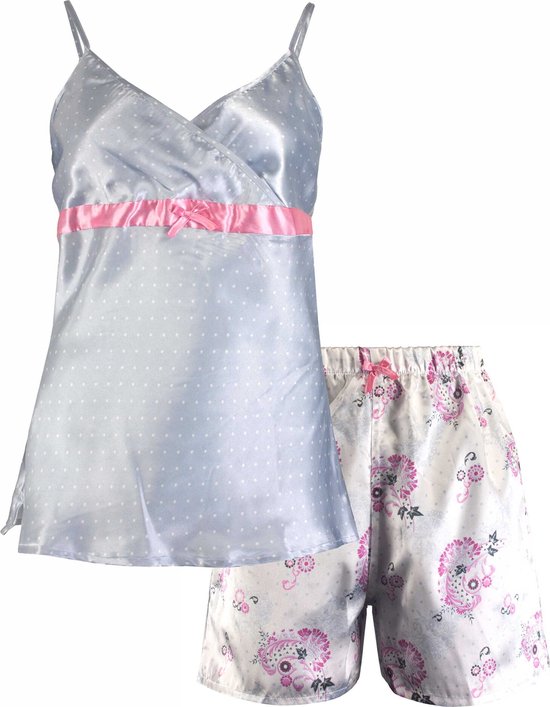 Irresistible - Dames Shortama - Pyjama Set - Grijs/Wit - Maat XL