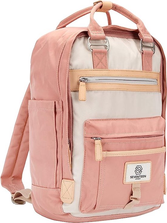 Moderne, eenvoudige en unisex 'Wimbledon' rugzak in roze en lichtblauw met een Moderne, eenvoudige en unisex 'Wimbledon' rugzak in roze en lichtblauw met een