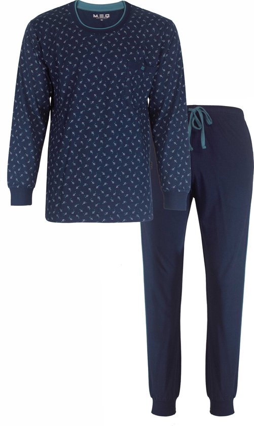 M.E.Q. - Heren Pyjama - Lange mouw - 100% Katoen - Donker Blauw - Maat S