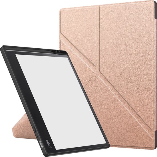 Hoesje Geschikt voor Kobo Elipsa 2E Hoes Bescherm Hoesje Case Sleep Cover Trifold - Hoes Geschikt voor Kobo Elipsa 2E Hoesje - Rosé Goud van Hoesje  — afbeelding 4