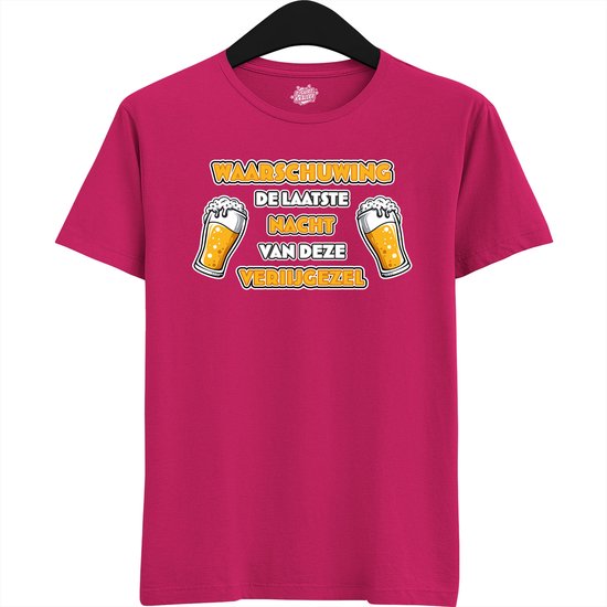 DudeWaarschuwing! De Laatste Nacht | Vrijgezellenfeest Cadeau Man - Groom To Be Bachelor Party - Grappig Bruiloft En Bruidegom Bier Bier Shirt - T-Shirt - Unisex - Fuchsia - Maat L