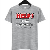 Help! Ik Ga Trouwen | Vrijgezellenfeest Cadeau Man - Groom To Be Bachelor Party - Grappig Bruiloft En Bruidegom Bier Shirt - T-Shirt - Unisex - Heather Grey - Maat 4XL