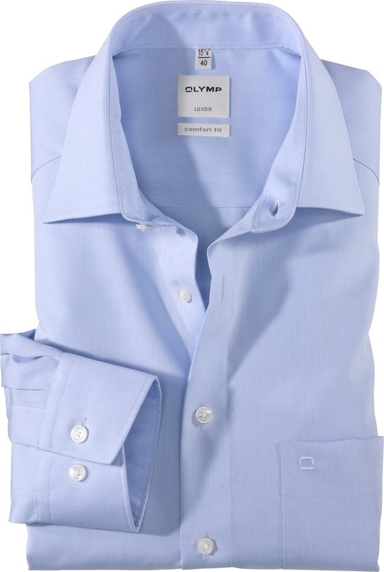OLYMP Luxor comfort fit overhemd - lichtblauw - Strijkvrij - Boordmaat: 40